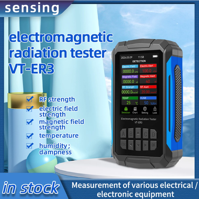 Advanced 5-in-1 EMF Meter – Detects RF, Magnetic, Electric Fields + Temperature & Humidity