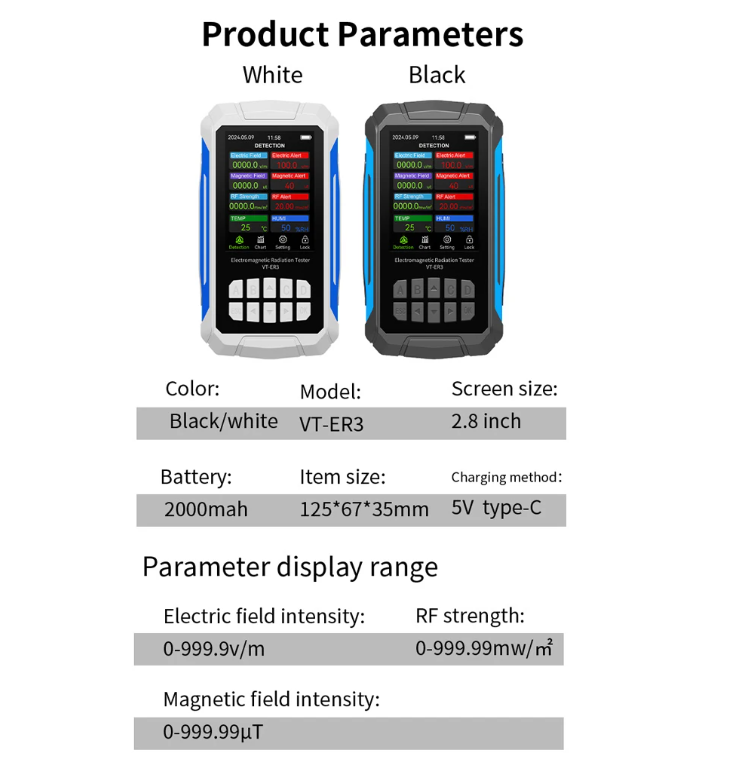 Advanced 5-in-1 EMF Meter – Detects RF, Magnetic, Electric Fields + Temperature & Humidity